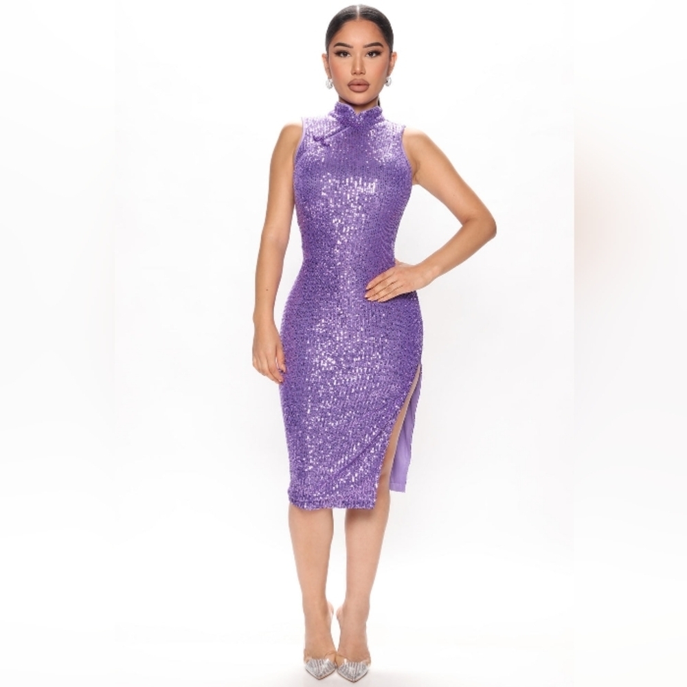 Kayla Sequin Midi Dress - Purple